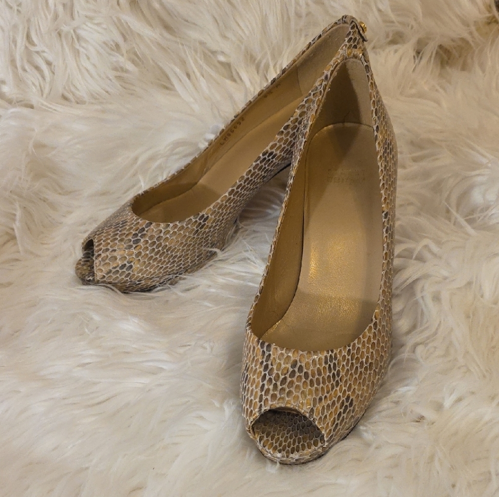 Stuart Weitzman Snakeskin Peep-Toe Heels